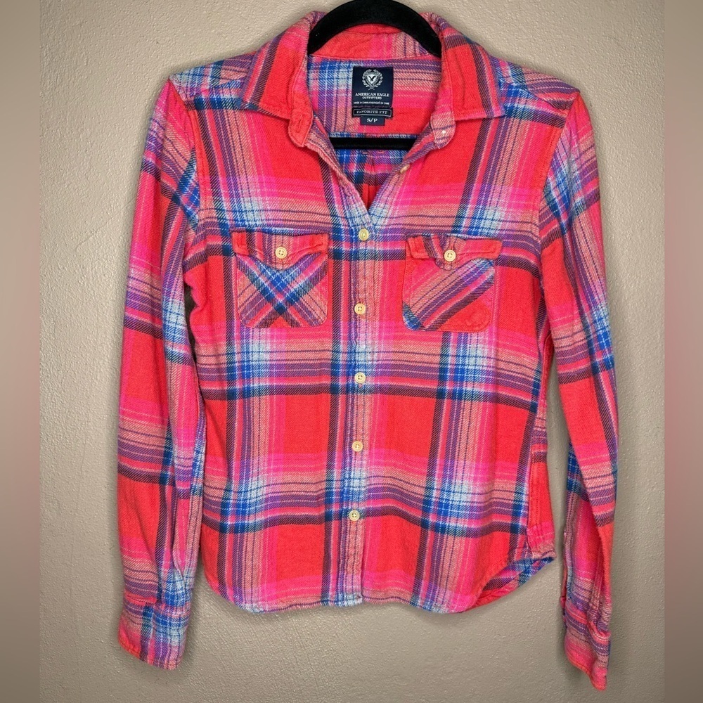 American Eagle Y2K Favorite Fit Plaid Flannel Button Up Cotton Fall Casual Small